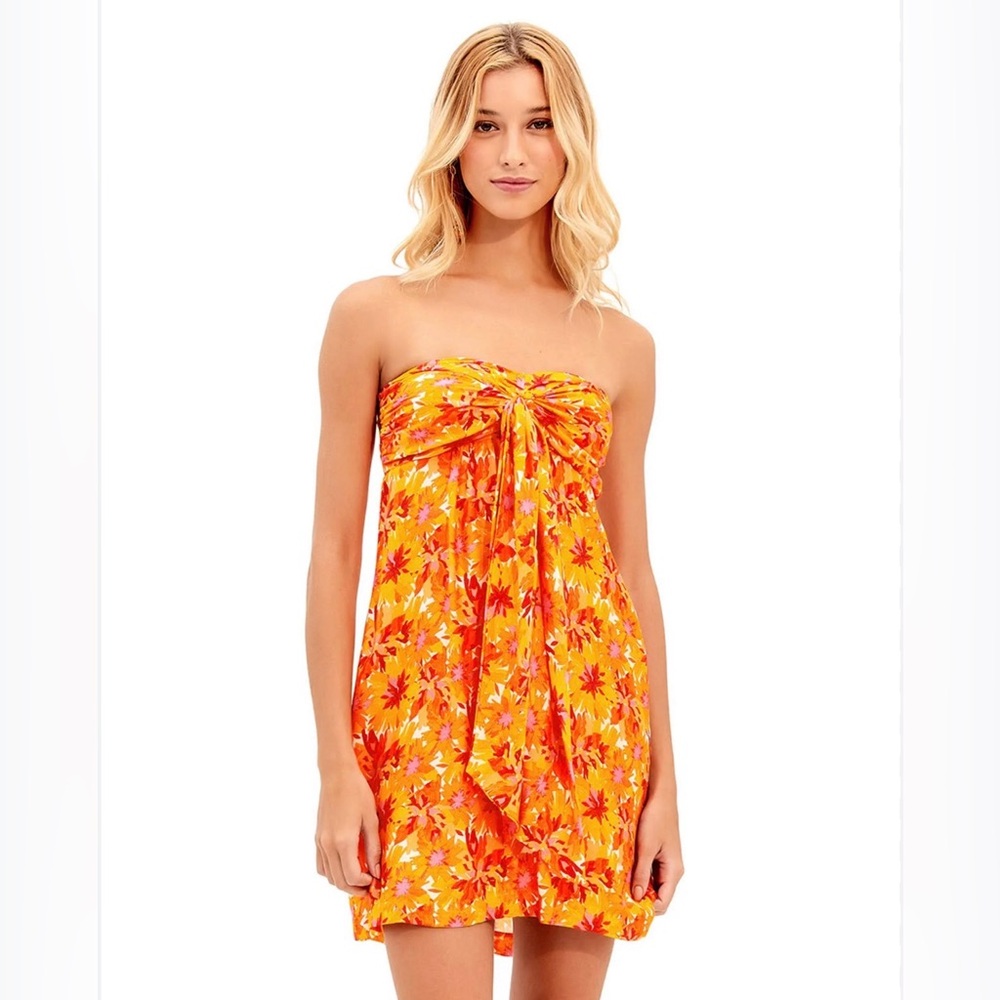NWT ViX Lowana Mustard Chloe STRAPLESS Mini Dress, Size 4/Medium, Bright Floral